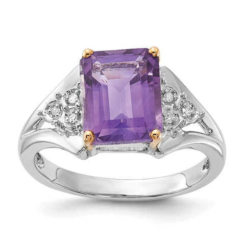 Sterling Silver Sterling Silver & Amethyst and Diamond Ring