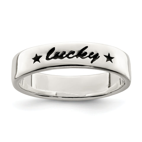 925 Sterling Silver Antiqued and Polished Lucky Ring