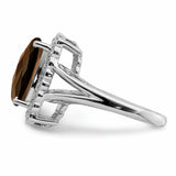 Sterling Silver Rhodium Diam. & Checker-Cut Smoky Quartz Ring QR3031SQ