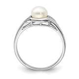 925 Sterling Silver Rhodium Plated Diamond and Freshwater Cultured Pearl Ring