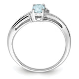 925 Sterling Silver Rhodium Plated Diamond and Aquamarine Oval Ring
