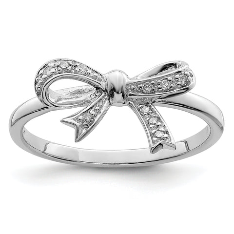 925 Sterling Silver Rhodium Plated Diamond Bow Ring