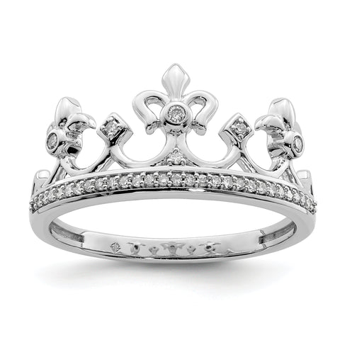 925 Sterling Silver Rhodium Plated Diamond Crown Ring