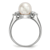 Sterling Silver RH 8-9mm White Button FWC Pearl CZ Ring Size 7