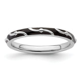 Sterling Silver Stackable Expressions Black Enamel Ring Size 10
