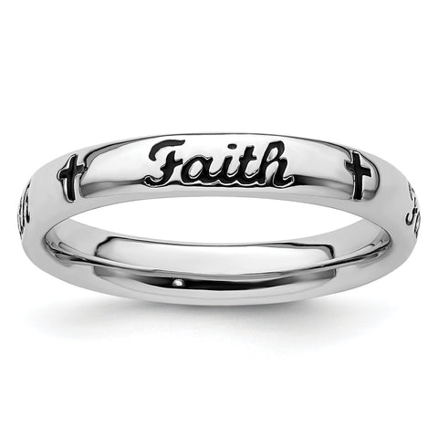 Sterling Silver Stackable Expressions Black Enamel Faith Ring Size 10