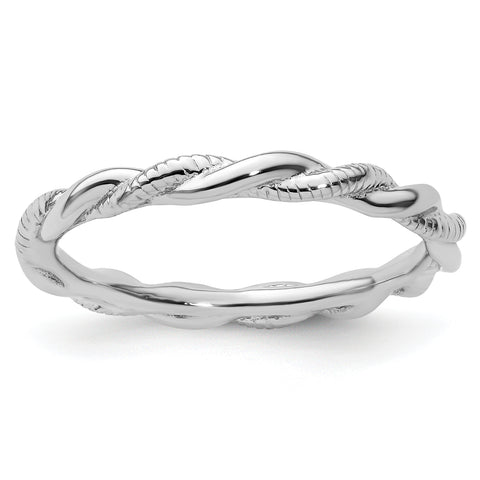 Sterling Silver Stackable Expressions Rhodium-plated Twist Ring Size 7