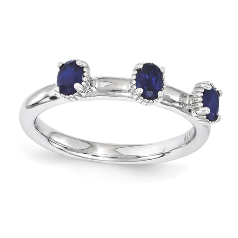 Sterling Silver Stackable Expressions Created Sapphire Three Stone Ring Size 7