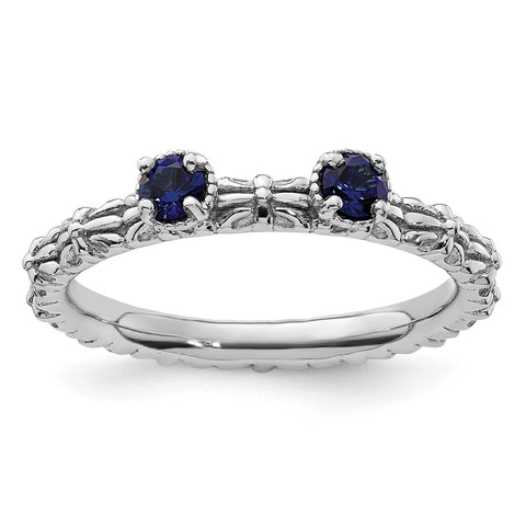 Sterling Silver Stackable Expressions Created Sapphire Two Stone Ring Size 7