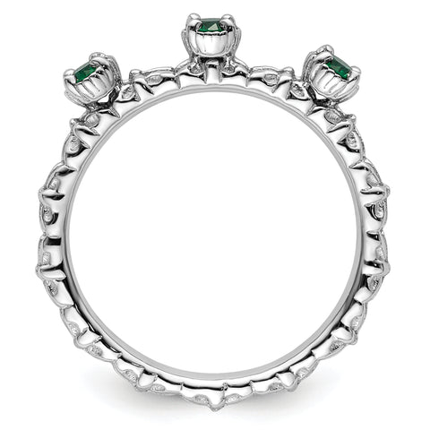 Sterling Silver Stackable Expressions Created Emerald Three Stone Ring Size 9