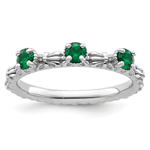 Sterling Silver Stackable Expressions Created Emerald Three Stone Ring Size 9