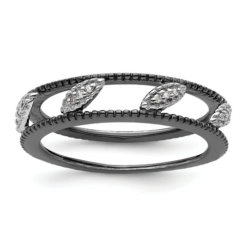 Sterling Silver Stackable Expressions Ruthenium-plated Diamond Jacket Ring Size 9