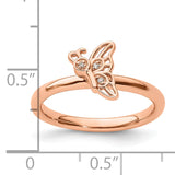 Sterling Silver Stackable Expressions Pink-plated Butterfly w/Diamond Ring Size 10