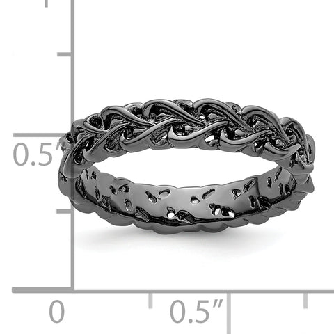 Sterling Silver Stackable Expressions Black-plated Carved