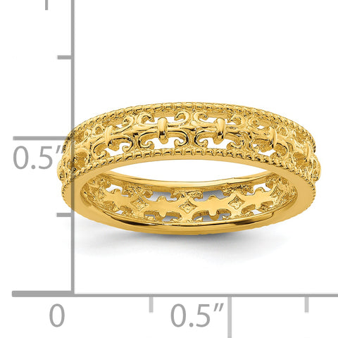 Sterling Silver Stackable Expressions Gold-plated Carved Band