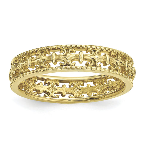 Sterling Silver Stackable Expressions Gold-plated Carved Band - shirin-diamonds