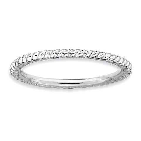 Sterling Silver Stackable Expressions Rhodium Twisted Ring - shirin-diamonds