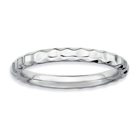 Sterling Silver Stackable Expressions Rhodium Hammered Ring - shirin-diamonds