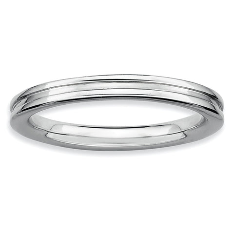 Sterling Silver Stackable Expressions Rhodium Grooved Ring - shirin-diamonds