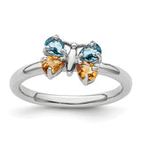 Sterling Silver Stackable Expressions Blue Topaz & Citrine Butterfly Ring Size 10