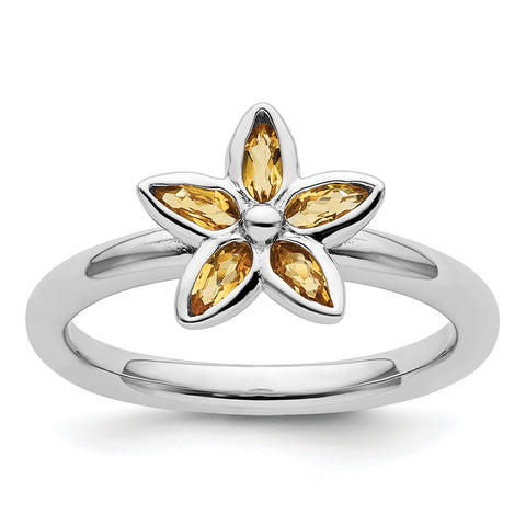 Sterling Silver Stackable Expressions Citrine Flower Ring Size 7