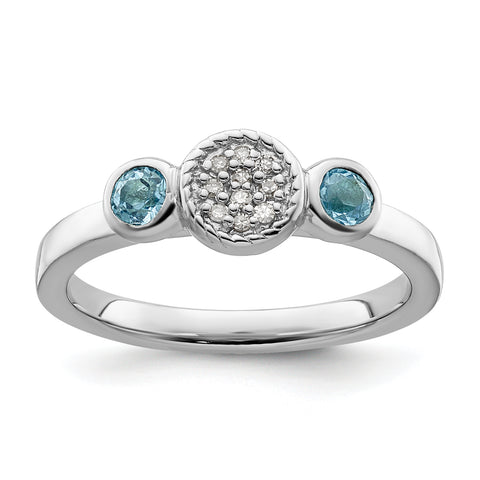 Sterling Silver Stackable Expressions Dbl Round Blue Topaz & Dia. Ring Size 8