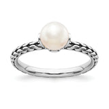 Sterling Silver Stack Exp. 7.0-7.5mm White FW Cultured Pearl Ring Size 8