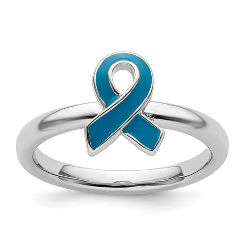 Sterling Silver Stackable Expressions Blue Enameled Awareness Ribbon Ring Size 8