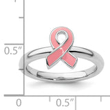 Sterling Silver Stackable Expressions Pink Enameled Awareness Ribbon Ring Size 7