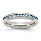 Stainless Steel 4mm December Teal CZ Ring 7 Size