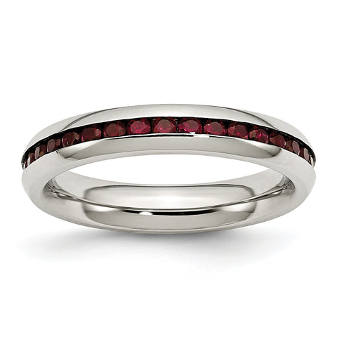 Stainless Steel 4mm January Dark Red CZ Ring 7 Size