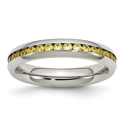 Stainless Steel 4mm November Yellow CZ Ring 9 Size