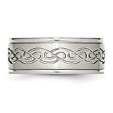 Stainless Steel Scroll Design 9mm Brushed Polished Ridged-Edge Band Ring 10.5 Size