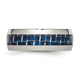 Stainless Steel Blue Carbon Fiber Inlay Polished Band Ring 12 Size