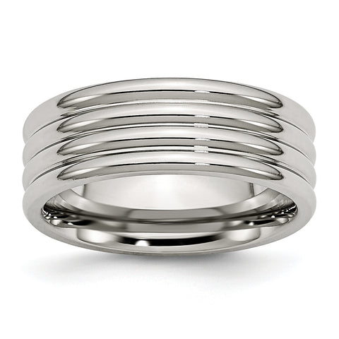 Stainless Steel Grooved 8mm Polished Band Ring 8.5 Size