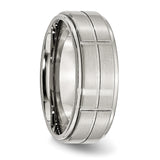 Stainless Steel Grooved 8mm Brushed Polished Ridged-Edge Band Ring 11 Size