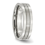 Stainless Steel Grooved 6mm Satin and Polished Band Ring 9 Size