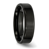 Stainless Steel 6mm Black IP-plated Brushed Polished Beveled Edge Band Ring 7.5 Size