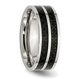 Stainless Steel 8mm Double Row Black Carbon Fiber Inlay Polished Band Ring 11 Size
