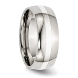 Stainless Steel Sterling Silver Inlay 8mm Polished Band Ring 12.5 Size