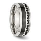 Stainless Steel Polished Black Ceramic Inlay CZ 9.00mm Band Ring 9 Size