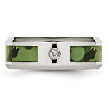 Stainless Steel Polished Camouflage 0.035ct. Diamond 8mm Band Ring 12 Size