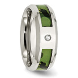 Stainless Steel Polished Camouflage 0.035ct. Diamond 8mm Band Ring 12 Size