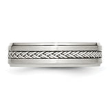 Stainless Steel Polished & Brushed with Silver Braid Inlay Ring 10.5 Size
