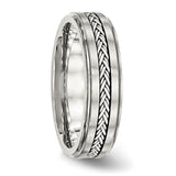 Stainless Steel Polished & Brushed with Silver Braid Inlay Ring 10.5 Size