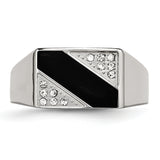 Stainless Steel Polished Black Enameled CZ Signet Ring 11 Size