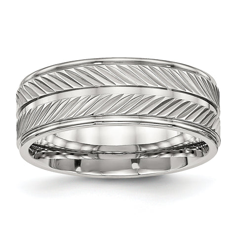 Stainless Steel Polished Grooved Ring 10 Size