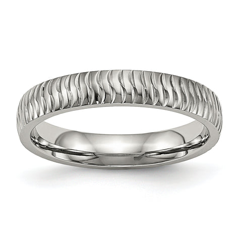 Stainless Steel Polished Textured Ring 8.5 Size