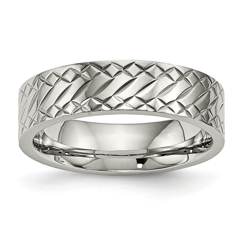 Stainless Steel Polished Textured Ring 10 Size