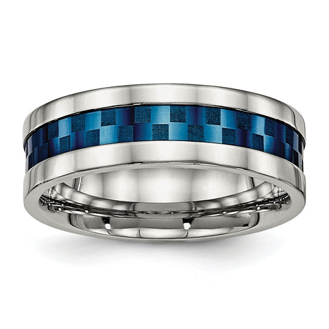 Stainless Steel Polished Blue IP-plated 7mm Band Ring 10 Size